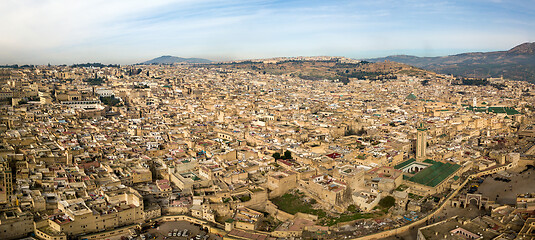 Image showing Aerial panorama of Medina in Fes, Morocco