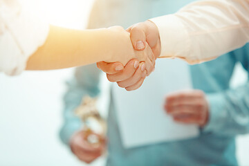 Image showing Boss approving and congratulating young successful employee