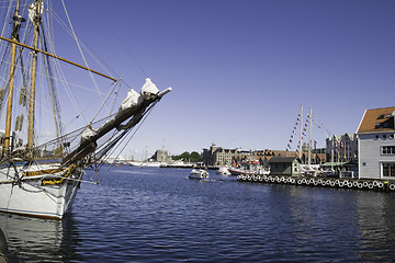 Image showing Bergen harbour in sunlight