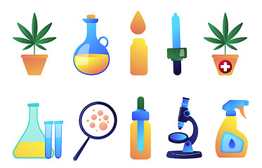 Image showing Medical cannabis and cannabidiol oil vector illustrations set.