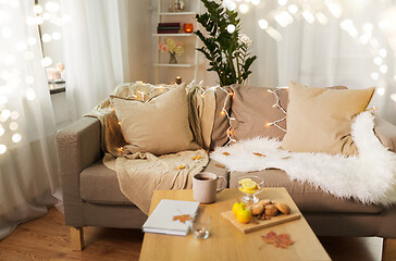 Image showing sofa with cushions at cozy home living room