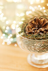 Image showing close up of christmas decoration of fir and cone