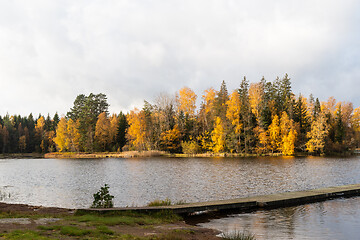 Image showing Colorful autumnal scene by a lake