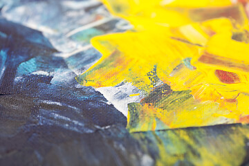 Image showing Blue and yellow colored wall texture background.