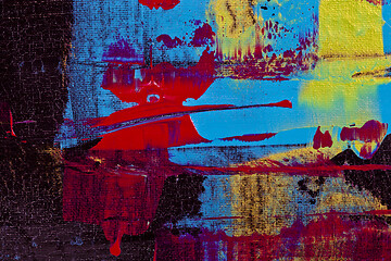 Image showing Blue, black, red and yellow shades colored wall texture backgrou