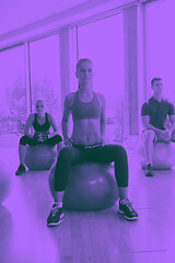 Image showing group of people exercise with balls on yoga class