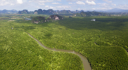 Image showing Aerial of estuaries and strait in Thailand