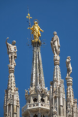 Image showing Statues on top of roof cathedral in Milan