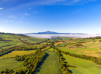 Image showing Tuscany aerial panorama at morning