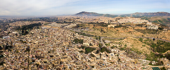 Image showing Aerial panorama of Medina in Fes, Morocco