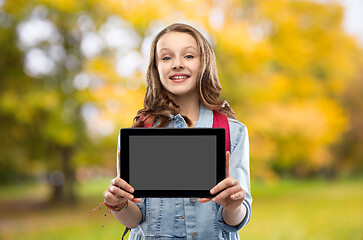 Image showing student girl with school bag and tablet computer
