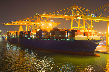 Image showing Commercial sea port at night