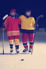 Image showing teen girls ice hockey players portrait