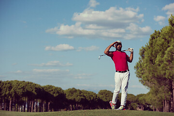 Image showing golf player hitting long shot