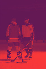 Image showing teen girls ice hockey players portrait