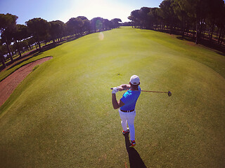 Image showing top view of golf player hitting shot