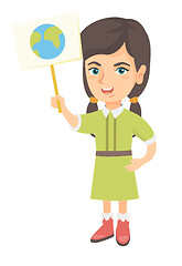 Image showing Caucasian girl holding a placard with planet.