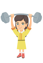 Image showing Strong caucasian girl lifting heavy weight barbell