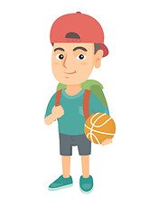 Image showing Schoolboy with backpack holding a basketball.