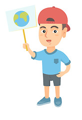 Image showing Caucasian boy holding a placard with planet.