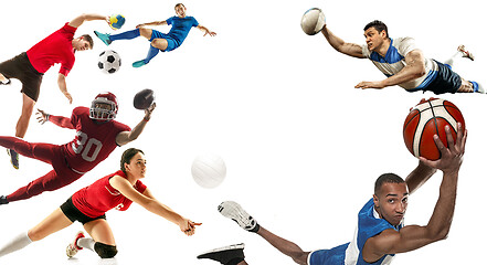 Image showing Sport collage about soccer, american football, basketball, volleyball, rugby, handball