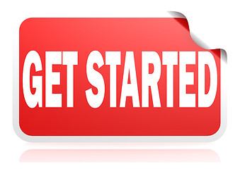 Image showing Get started red square banner