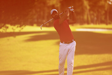 Image showing golf player hitting long shot