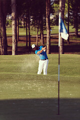 Image showing pro golfer hitting a sand bunker shot