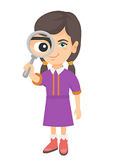 Image showing Caucasian girl looking through a magnifying glass.