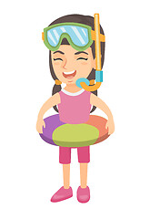 Image showing Girl with inflatable ring, diving mask and snorkel