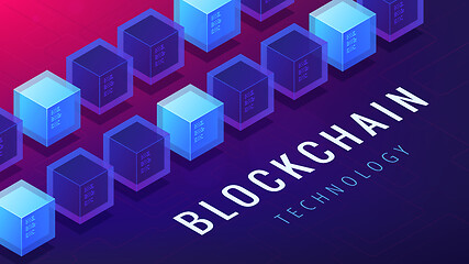 Image showing Isometric blockchain cryptocurrency networking concept.