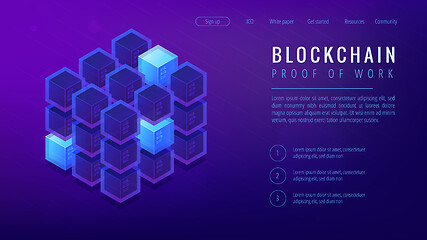 Image showing Isometric blockchain proof of work landing page concept.