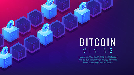 Image showing Isometric bitcoin mining farm landing page concept.