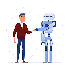 Image showing Robot and human shaking hands.