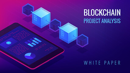 Image showing Isometric blockchain project analysis concept.