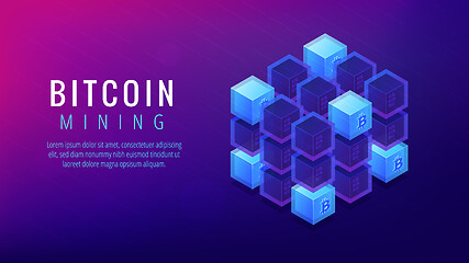 Image showing Isometric bitcoin mining farm landing page concept.