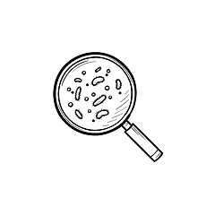 Image showing Bacteria under magnifying glass hand drawn outline doodle icon.