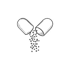 Image showing Opened capsule pill hand drawn outline doodle icon.