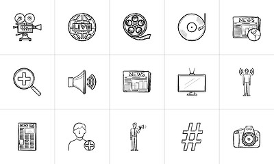 Image showing Media hand drawn sketch icon set.