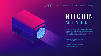 Image showing Isometric bitcoin mining landing page concept.