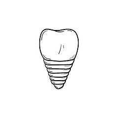 Image showing Dental implant hand drawn outline doodle icon.