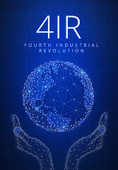 Image showing Fourth industrial revolution futuristic hud banner with globe in