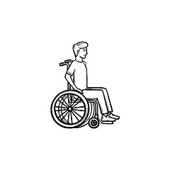 Image showing Disable person in wheelchair hand drawn outline doodle icon.