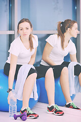 Image showing woman drink water at fitness workout