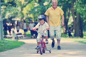 Image showing happy grandfather and child in park