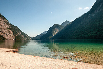 Image showing Stunning deep green waters of Konigssee, known as Germany deepest and cleanest lake