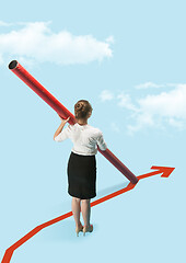 Image showing Businesswoman standing near graphic line, start up business concepts.