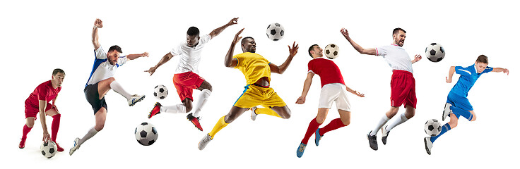 Image showing Professional men - football soccer players with ball isolated white studio background