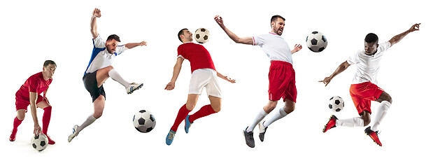 Image showing Professional men - football soccer players with ball isolated white studio background