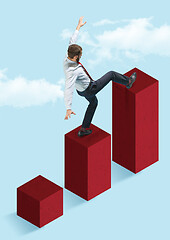 Image showing Businessman walking on graphic stair, start up business concepts.